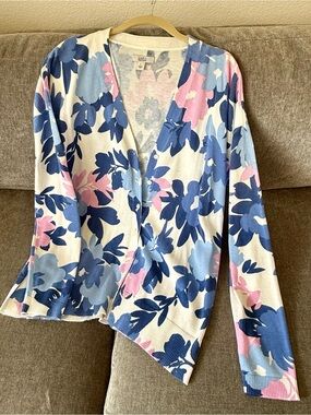 croft & barrow Floral V-Neck Cardigan in Blue, Light Blue & Pink